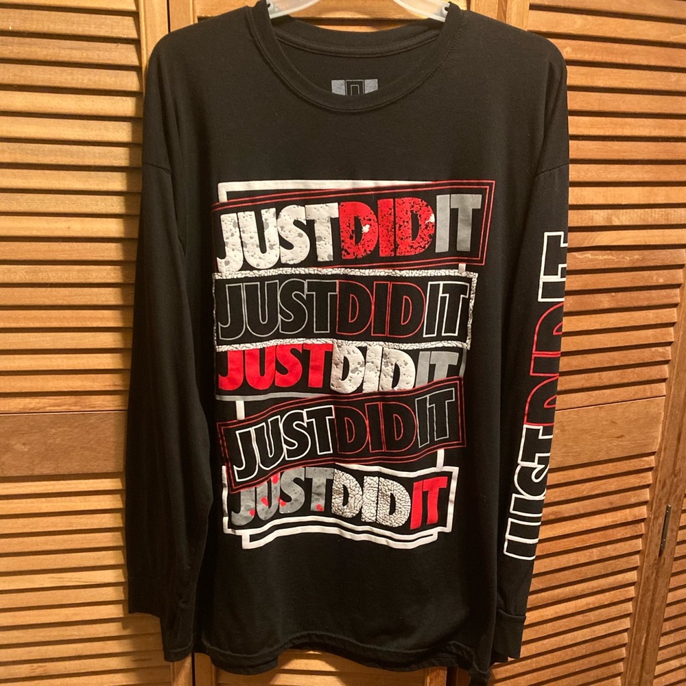 Hustle Black Long Sleeves Shirt with “JUST DID IT” Graphic on the Front